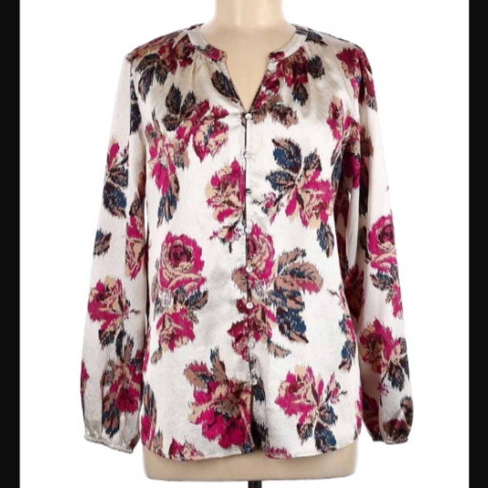 Carolina Belle Montreal Silky floral blouse top size M /B3